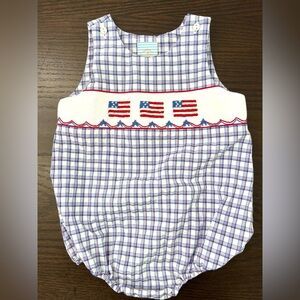 Classic Whimsey Patriotic Plaid Baby Boy Romper